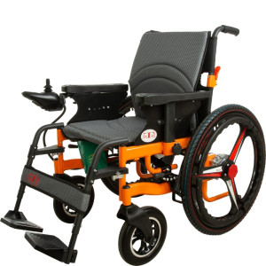 Stalowy wózek inwalidzki elektryczny składany na dużych kołach sterowany joystickiem AT52335