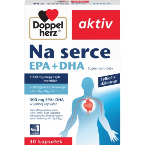 Doppelherz aktiv Na serce EPA + DHA Kwasy tłuszczowe Omega-3 + witaminy z grupy B 30 kapsułek - Galeria zdjęcie 1