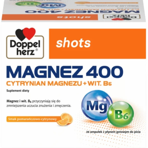 Doppelherz shots MAGNEZ 400 Cytrynian magnezu + wit. B6 20 ampułek - Galeria zdjęcie 1