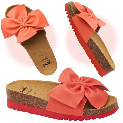 Damskie medyczne klapki z kokardą Scholl BOWY 2.0 - kolor: Koralowy - rozmiar: 41 - Galeria zdjęcie 1