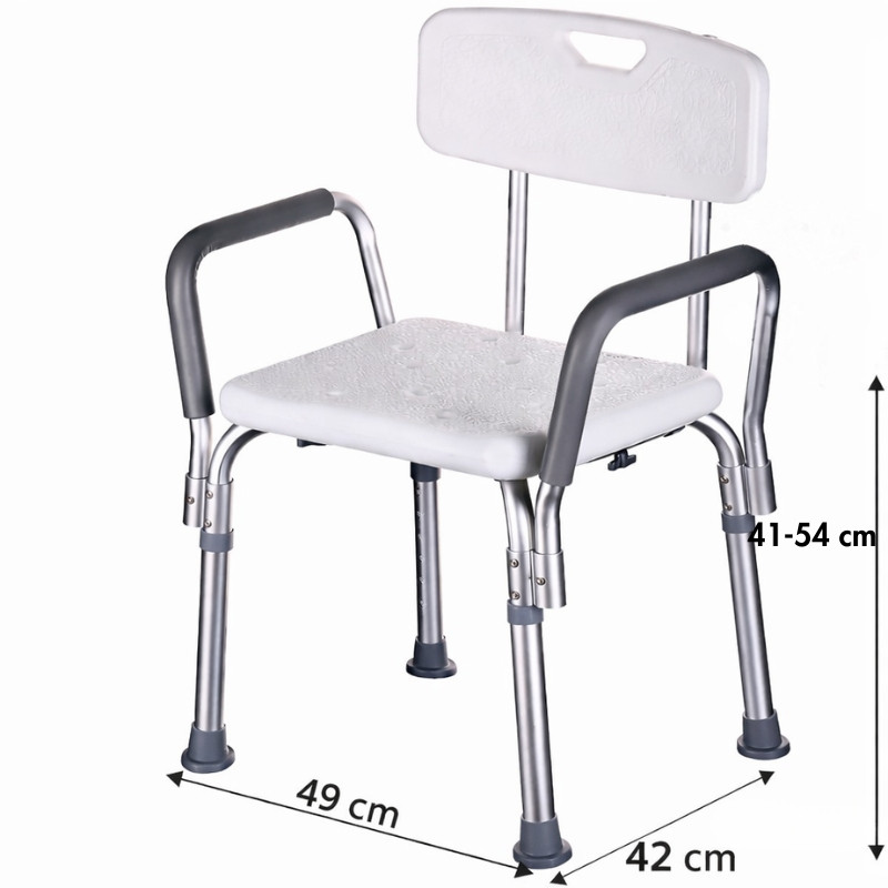 Krzesło prysznicowe z oparciem i podłokietnikami regulowane aluminiowe KP300AM - zdjęcie 8