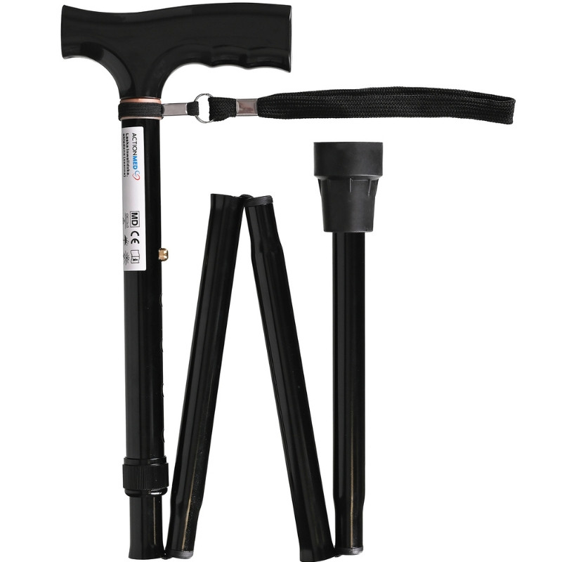 Czarna laska ortopedyczna inwalidzka do chodzenia dla seniora składana LI100AM marki ActionMED - zdjęcie 2