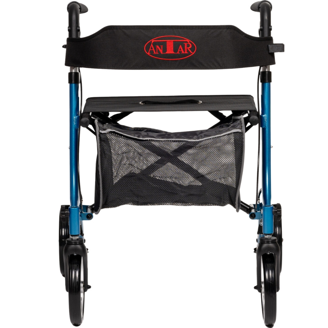 Lekki chodzik rehabilitacyjny czterokołowy aluminiowy z siedziskiem i torbą AT51046 - zdjęcie 2