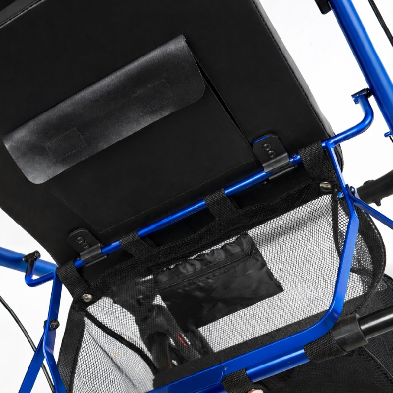 Balkonik chodzik czterokołowy rehabilitacyjny aluminiowy z regulacją wysokości siedziska ECO PLUS kolor NIEBIESKI - zdjęcie 4