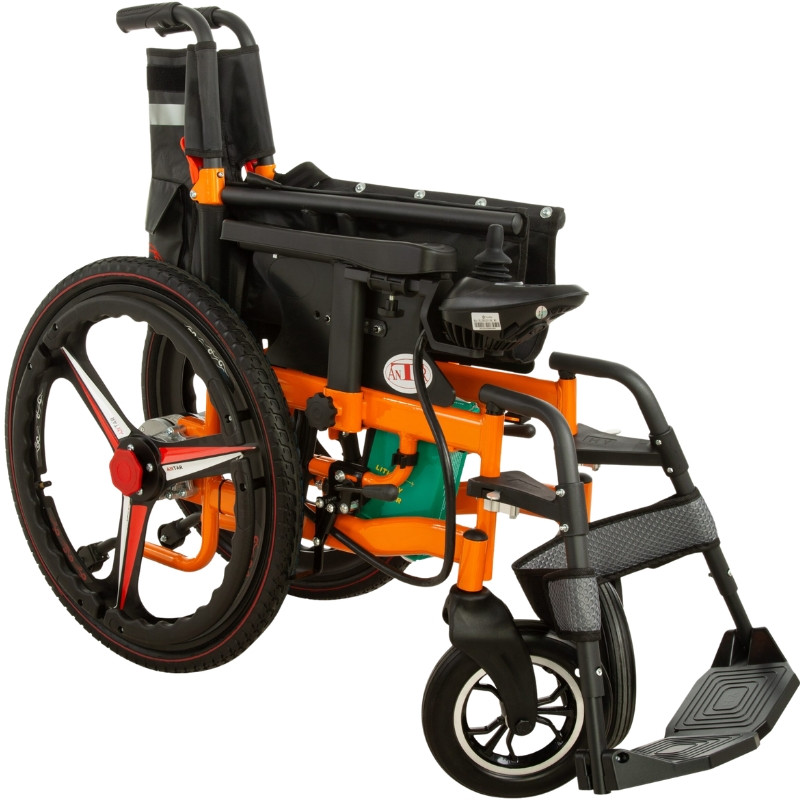 Stalowy wózek inwalidzki elektryczny składany na dużych kołach sterowany joystickiem AT52335 - zdjęcie 5