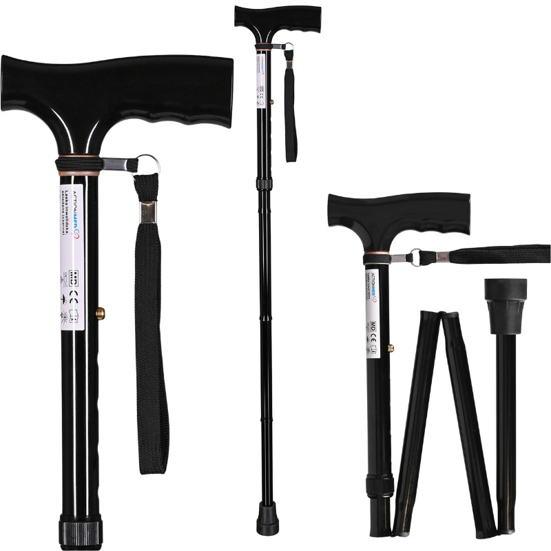 Czarna laska ortopedyczna inwalidzka do chodzenia dla seniora składana LI100AM marki ActionMED - zdjęcie 1