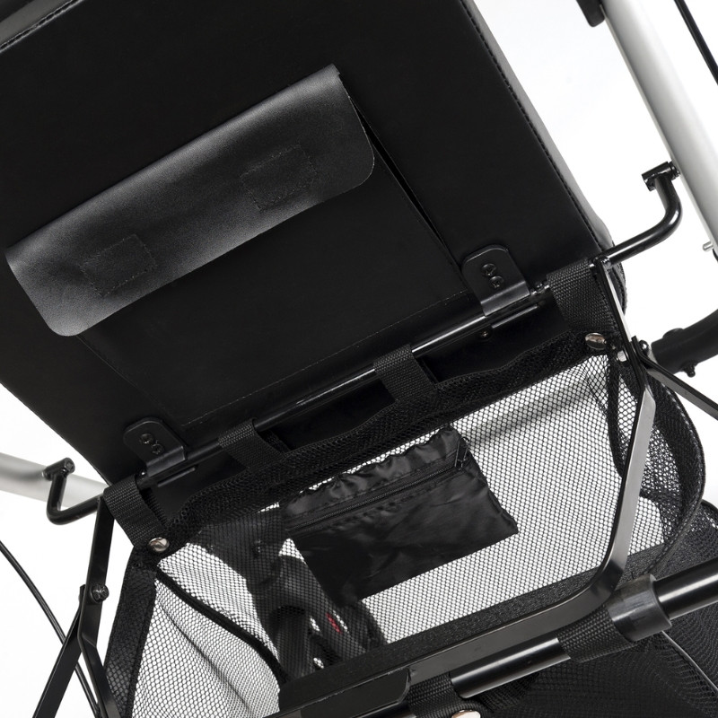 Balkonik chodzik czterokołowy rehabilitacyjny aluminiowy z regulacją wysokości siedziska ECO PLUS kolor SREBRNY - zdjęcie 4