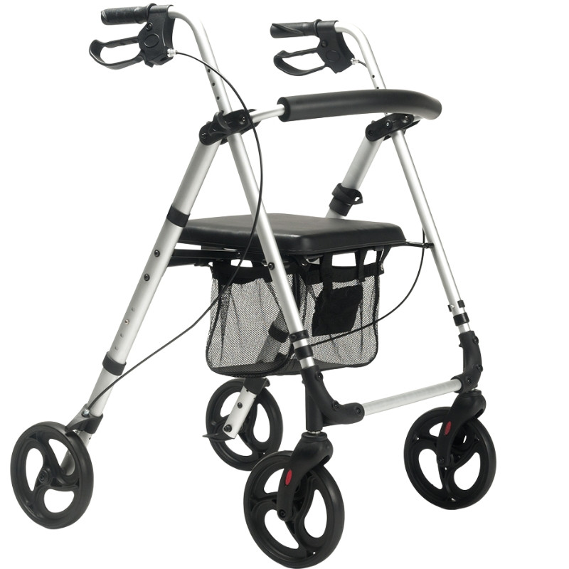 Balkonik chodzik czterokołowy rehabilitacyjny aluminiowy z regulacją wysokości siedziska ECO PLUS kolor SREBRNY - zdjęcie 1