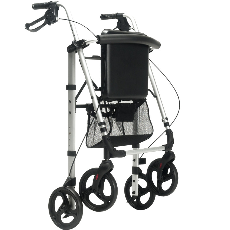 Balkonik chodzik czterokołowy rehabilitacyjny aluminiowy z regulacją wysokości siedziska ECO PLUS kolor SREBRNY - zdjęcie 5