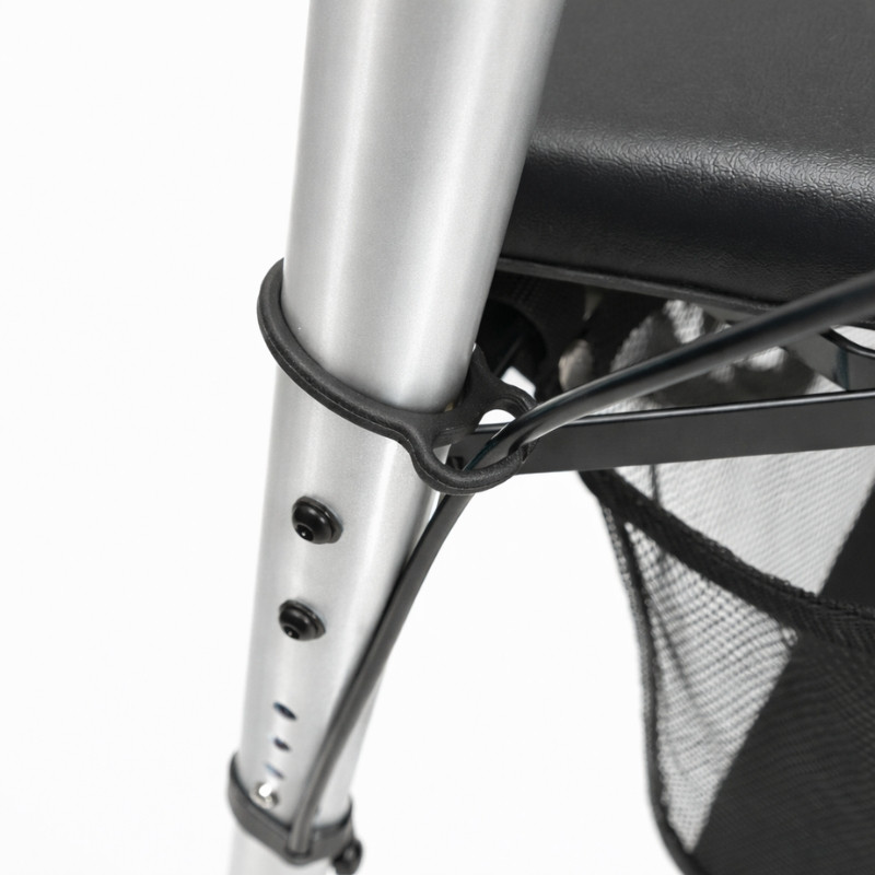 Balkonik chodzik czterokołowy rehabilitacyjny aluminiowy z regulacją wysokości siedziska ECO PLUS kolor SREBRNY - zdjęcie 3